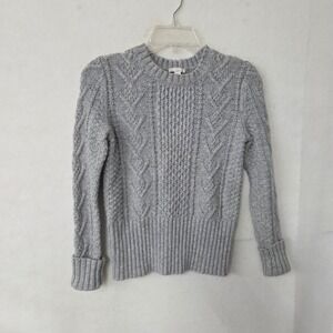 Gap Women Cable Fisherman Knit Sweater Crew Neck Long Sleeve‎ Light Grey Size S